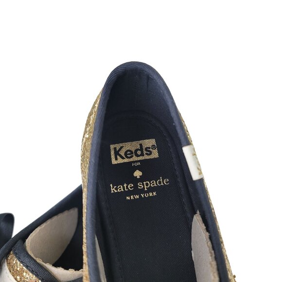 Kate Spade New York keds NIB Women's Gold Glitter Sneakers Sz 6.5M ribbon Laces - Picture 10 of 14